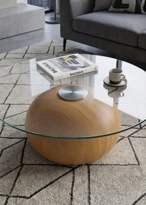 Mesa de Centro de Madeira Orbe de Cristal