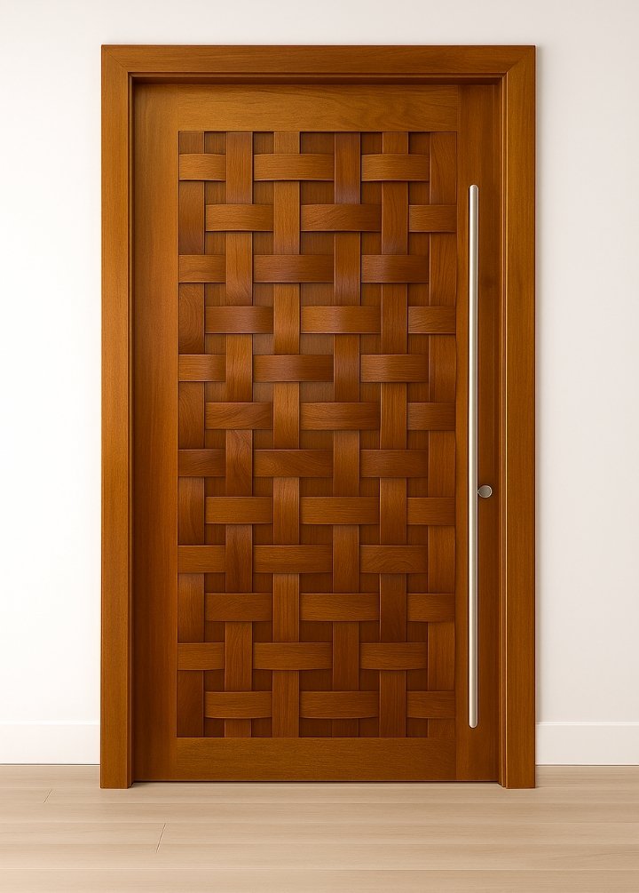 Porta Pivotante de Madeira Couro Trançado