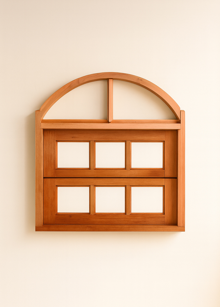 Vitro Basculante de Madeira Quadriculado 2 Folhas em Arco