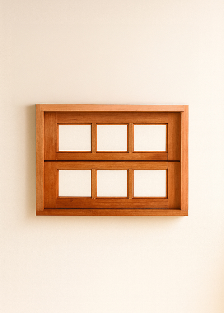 Vitro Basculante de Madeira Quadriculado 2 Folhas Reto