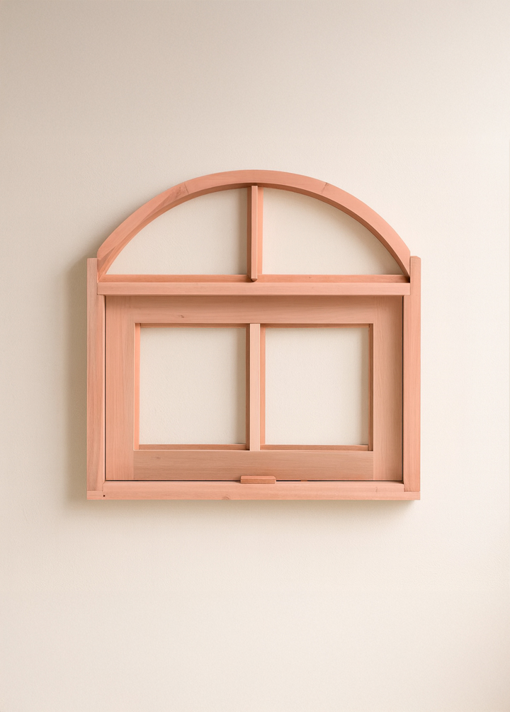 Vitro Basculante de Madeira Quadriculado em Arco