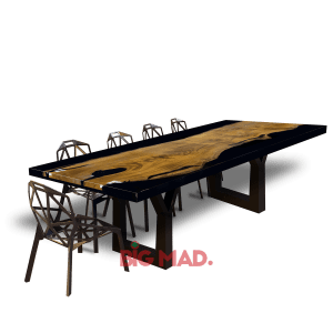 Mesa de Jantar tora de madeira com resina preta