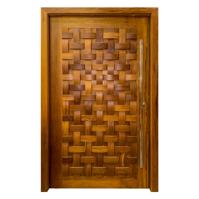 porta couro trancado pivotante de madeira