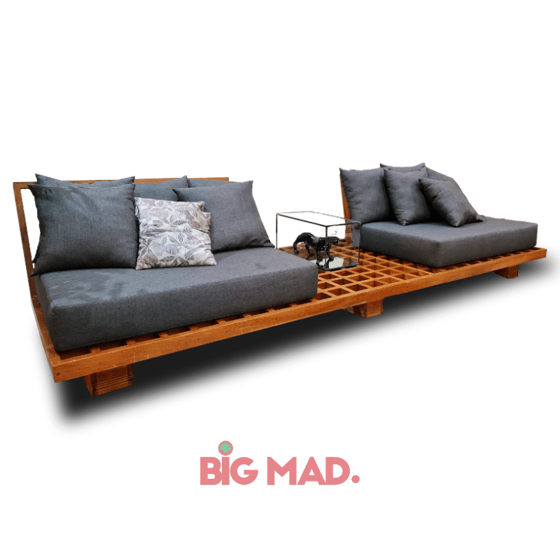 Sofa Grid de Madeira Com estofado